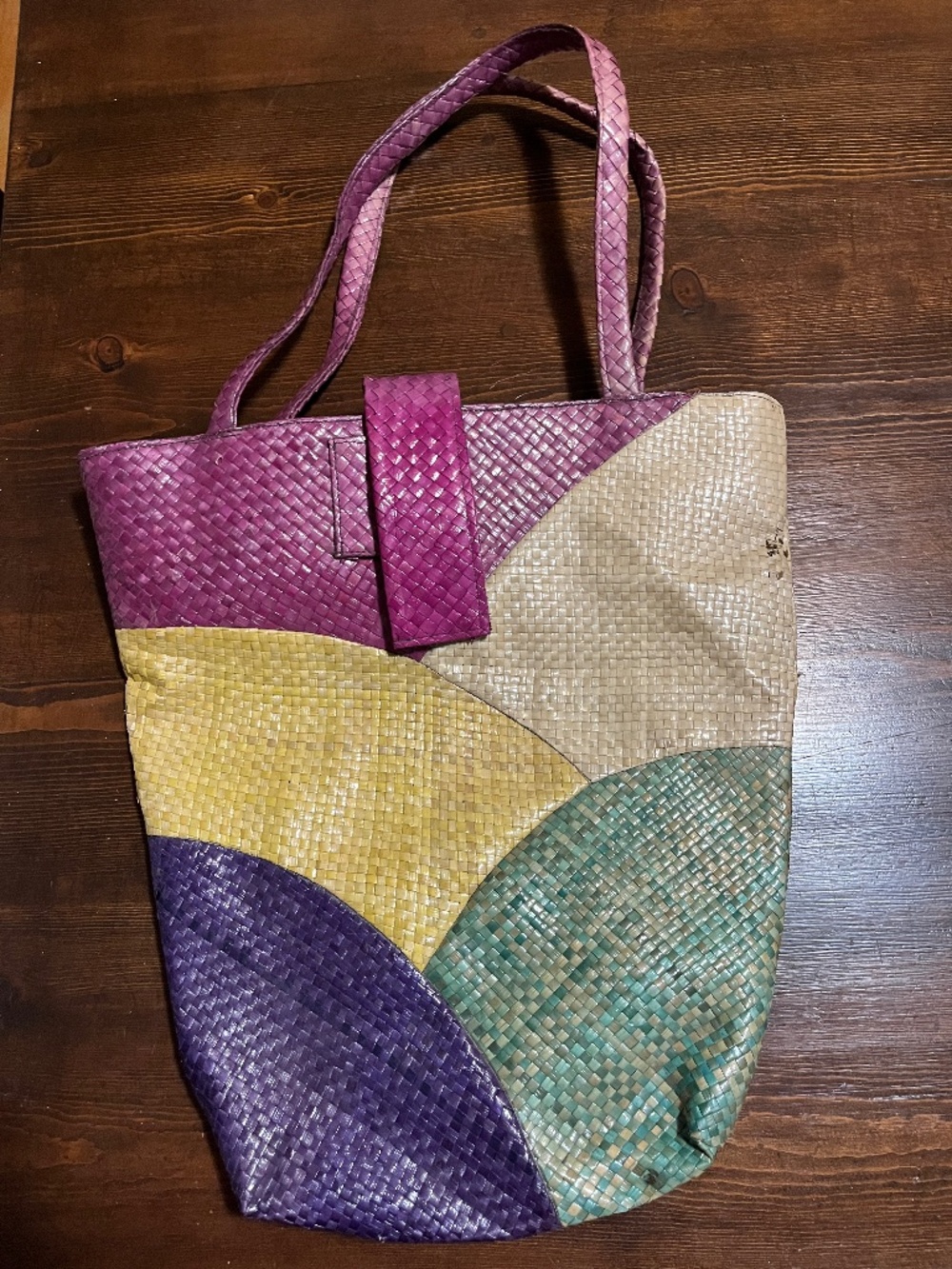 Vintage Colourful Patchwork Filipino Bayong Woven Tote Bag (As-Is)
